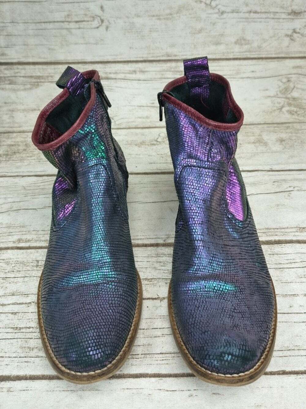 Chanii B Iridescent Leather Ankle Boots Size 40